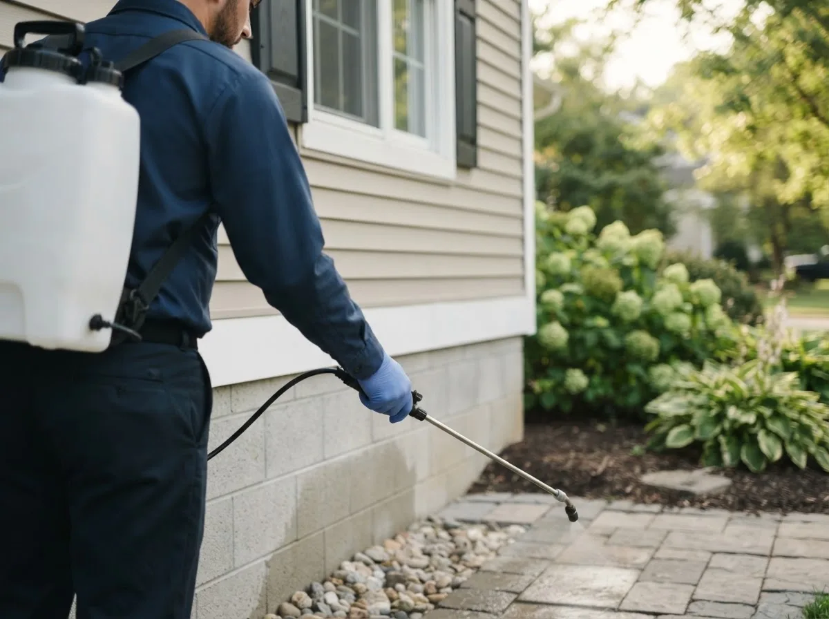 Pest control technician inspecting a home in Boyne City, MI